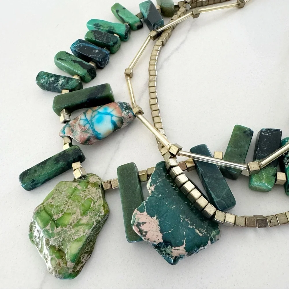 Handmade Graduated Trapezoid Statement Slab Beads Necklace